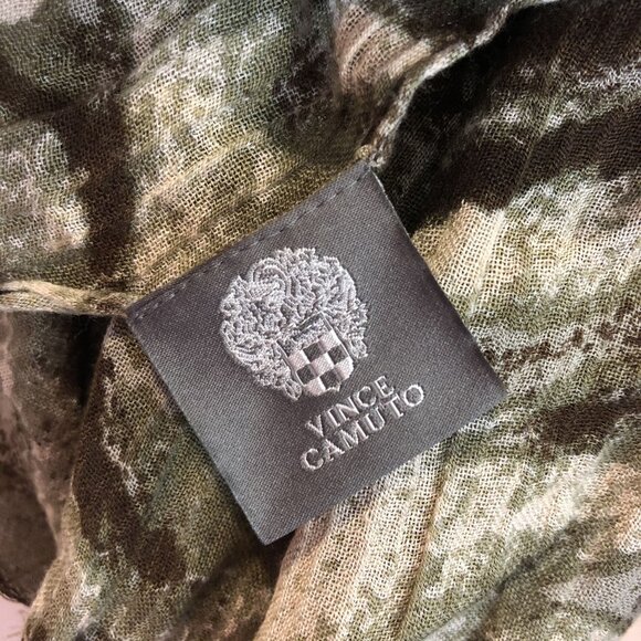 Vince Camuto Brown Green Abstract Print Lightweight Scarf Rayon Linen 80" x 26" - Picture 6 of 9